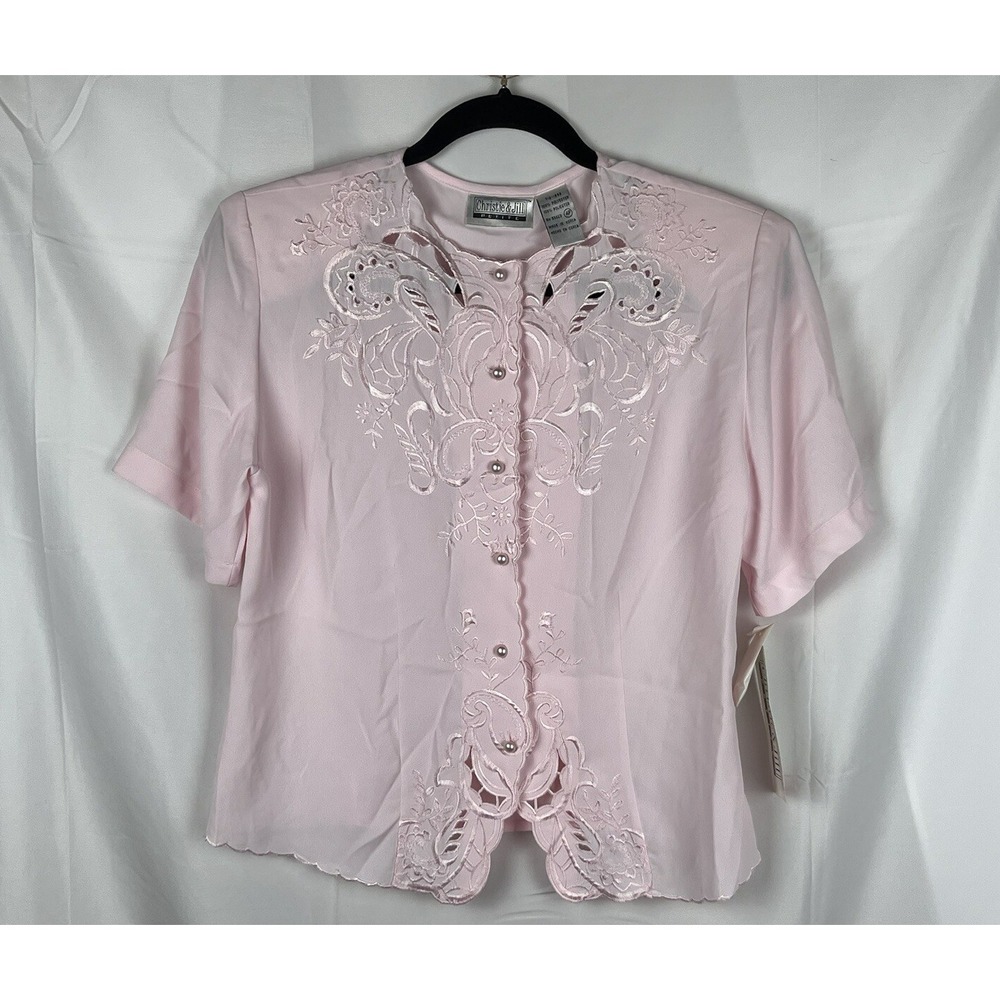 Vintage 90s Christie & Jill Pink Coquette Blouse 4P Pearl Soft Girl Romantic NWT